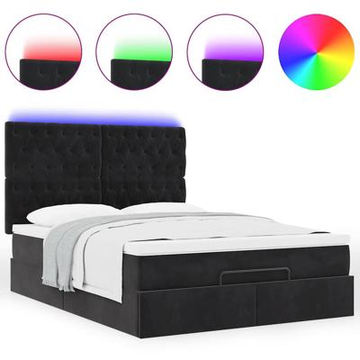 Ottoman bed met matrassen en LED's 140x190cm fluweel zwart - thumbnail