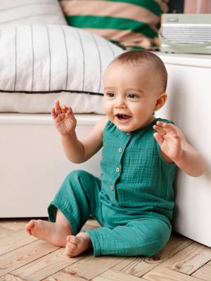 Lang babypakje van katoenen hydrofiel smaragdgroen Lang babypakje van katoenen hydrofiel smaragdgroen