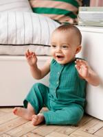 Lang babypakje van katoenen hydrofiel smaragdgroen - thumbnail