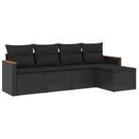 5-delige Loungeset met kussens poly rattan zwart - thumbnail