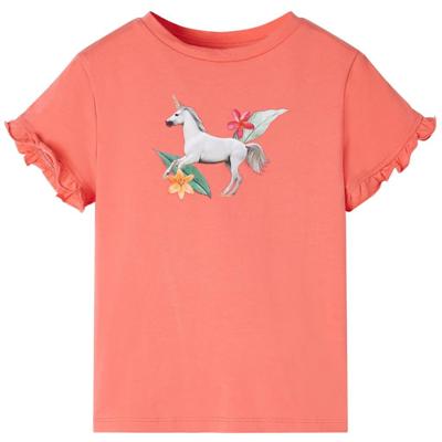 Kindershirt met korte mouwen 92 koraalkleurig Kindershirt met korte mouwen 92 koraalkleurig