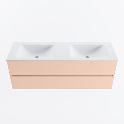 MONDIAZ VICA 140cm badmeubel onderkast Rosee 2 lades. Wastafel CLOUD dubbel 2 kraangaten, kleur Talc.