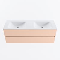 MONDIAZ VICA 140cm badmeubel onderkast Rosee 2 lades. Wastafel CLOUD dubbel 2 kraangaten, kleur Talc. - thumbnail