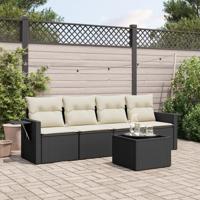 5-delige Loungeset met kussens poly rattan zwart - thumbnail