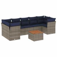8-delige Loungeset met kussens poly rattan grijs - thumbnail