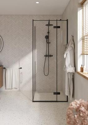 Saqu Grace douchecabine met draaideur rechts incl. antikalk 90x90x210cm mat zwart