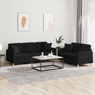 2-delige Loungeset met kussens stof zwart