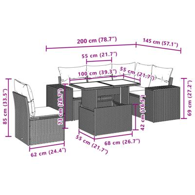 6-delige Loungeset met kussens poly rattan bruin - thumbnail