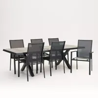 Tuinstoel Delia grijs hoge rug met Castilla Negro kruispoot - thumbnail