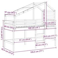 Halfhoogslaper met ladder en bedhuis grenenhout wit 90x190 cm - thumbnail