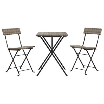 3-delige Bistroset inklapbaar poly rattan grijs 3-delige Bistroset inklapbaar poly rattan grijs