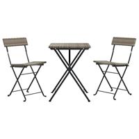 3-delige Bistroset inklapbaar poly rattan grijs - thumbnail