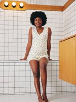 Gebreide korte pyjama voor zwangerschap en borstvoeding in biologisch katoen* ecru - thumbnail