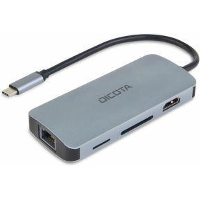Dicota Zubehör PC USB-C (USB 3.2 Gen 2) multiport hub 8 poorten Met aluminium behuizing, Met ingebouwde netwerkaansluiting, Met ingebouwde SD-kaartlezer, Met