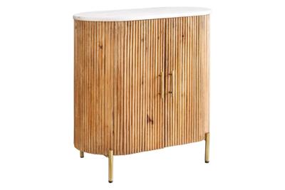 Dressoir TRES CHIC 70cm mangohout naturel met wit marmeren blad en gouden handgrepen - 45754