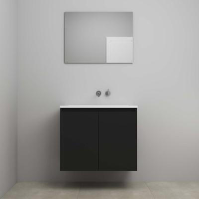 On-Line Badkamermeubelset - 80 cm - Voorgemonteerd - Greeploos 2 Deuren - Acryl Wastafel - zonder Kraangat - Spiegel - Mat Zwart