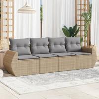 4-delige Loungeset met kussens poly rattan beige - thumbnail
