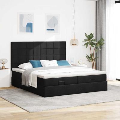 Ottoman bed met matrassen en LED's 180x200cm stof zwart