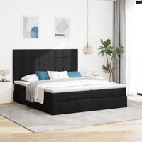 Ottoman bed met matrassen en LED's 180x200cm stof zwart - thumbnail