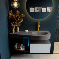 MONDIAZ RIVA 120cm badmeubel onderkast / planchet kleur Clay met 1 lade. Wastafel DULCET rechts 1 kraangat kleur Dark_Grey. - thumbnail