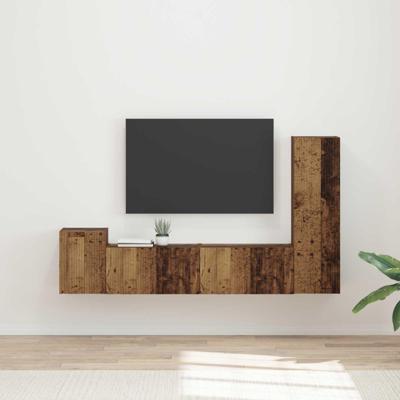 Tv-meubelset Wandgemonteerd 4 pcs Oudhout Bewerkt hout