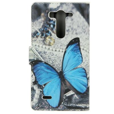 Blauwe vlinder patroon lederen hoesje met houder & opbergruimte voor pinpassen & portemonnee voor LG G3 Mini Blauwe vlinder patroon lederen hoesje met houder & opbergruimte voor pinpassen & portemonnee voor LG G3 Mini