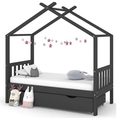 Kinderbedframe met lade grenenhout donkergrijs 80x160 cm Kinderbedframe met lade grenenhout donkergrijs 80x160 cm
