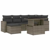7-delige Loungeset met kussens poly rattan grijs - thumbnail