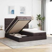 Ottoman bed met matrassen en LED's 200x200cm stof donkerbruin - thumbnail
