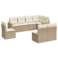 8-delige Loungeset met kussens poly rattan beige - thumbnail