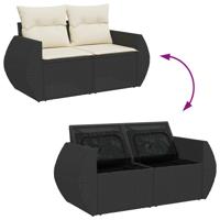 6-delige Loungeset met kussens poly rattan zwart - thumbnail
