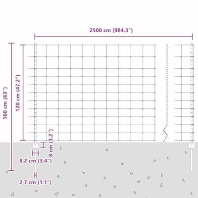 VidaXL Hek met paal zilver 1,2 x 25 m staal
