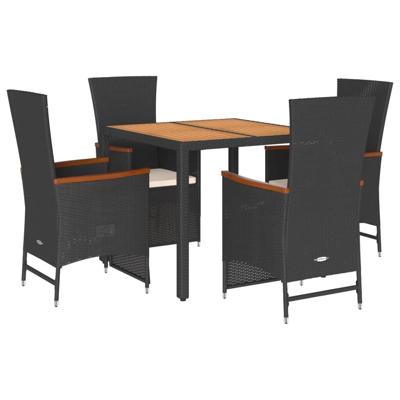 5-delige Tuinset met kussens poly rattan zwart - thumbnail