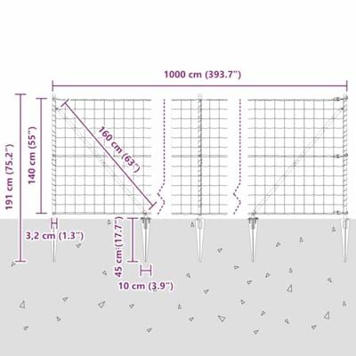 VidaXL Hek met paal grijs 1,4 x 10 m staal en pvc