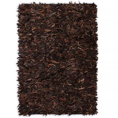 vidaXL Tapijt shaggy hoogpolig 80x160 cm echt leer bruin