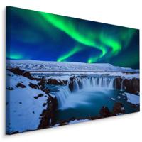 Schilderij - Noorderlicht boven waterval, premium print - thumbnail