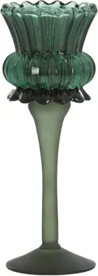 Light & Living theelichthouder glas flowi 8x22cm donkergroen