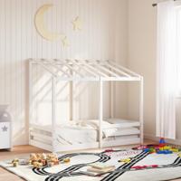 Kinderbed met bedhuis 70x140 cm massief grenenhout wit - thumbnail