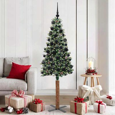 VidaXL Slanke kerstboom groen 180 cm pvc en massief dennenhout