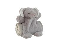 J-Line Plaid Olifant - babydekentje - pluche - grijs - 24 x 23 cm - thumbnail