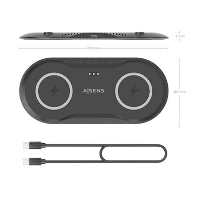 Draadloze oplader Aisens ASCH-15W2WC060-BK Zwart - thumbnail