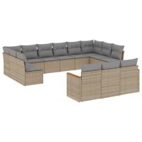 13-delige Loungeset met kussens poly rattan beige - thumbnail
