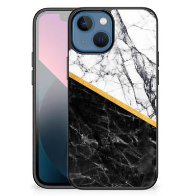 Apple iPhone 13 mini Marmeren Print Telefoonhoesje Marmer Wit Zwart - Origineel Cadeau Man