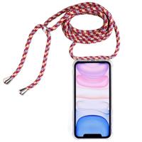 Vierhoek anti-val trasparent TPU mobiele telefoon geval met Lanyard voor iPhone 11 (rode abrikoos grijs) - thumbnail