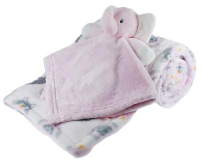 Soft Touch deken met knuffel olifant 70 x 100 cm wit/roze