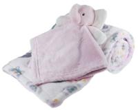 Soft Touch deken met knuffel olifant 70 x 100 cm wit/roze - thumbnail