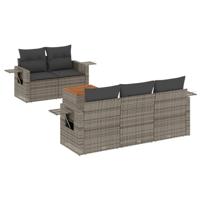 6-delige Loungeset met kussens poly rattan grijs - thumbnail