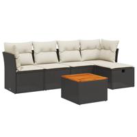 6-delige Loungeset met kussens poly rattan zwart - thumbnail