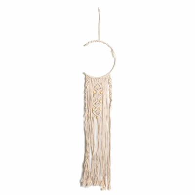 Macramé Halve Maan en Houten Kralen Wit - 70 cm