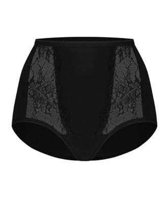 Dames Lace maxi - Kanten dames taille slip - Hoge onderbroek - Biologisch katoen - Badstof kruisje - M - Wit | Dames slip - Onderbroek - Ondergoed